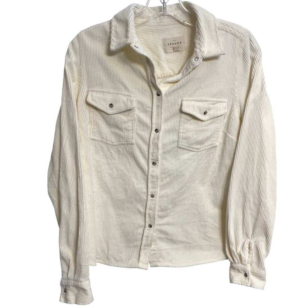 Sezane Servanne Shirt Mottled Ecru Corduroy Western Snap Size 34 US 2 Minimalist